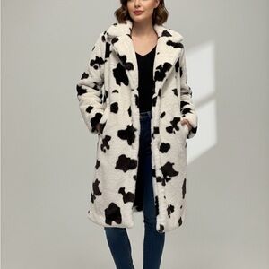 Women's Black and White Faux Fur Coat